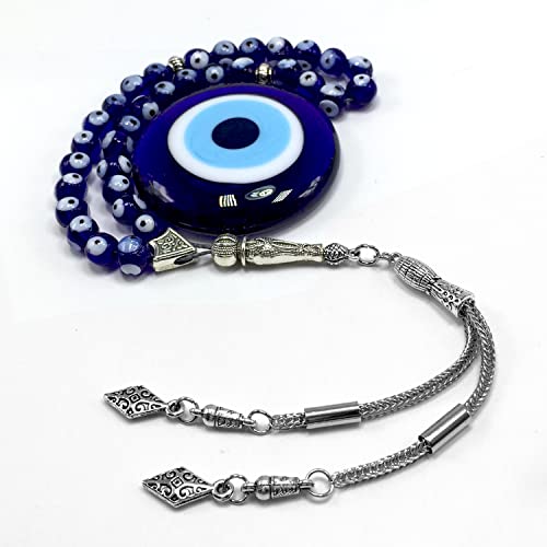 Simple Designed Natural Stone Worry Beads (8mm -33 Beads) - Prayer Beads Tesbih-Tasbih-Tasbeeh-Misbaha-Subha-Sebha-Sibha-Rosary (Evil Eye -8 mm 33- Beads) - color: Evil Eye -8 mm 33- Beads