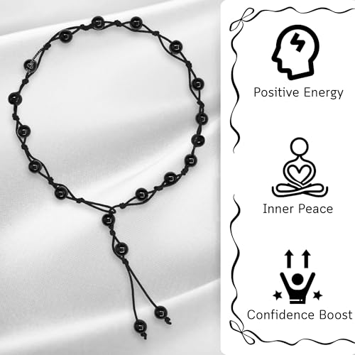 Amazing Gemstone Crystal Anklet Ankle Bracelets for Women - Waterproof Beaded Healing Crystal Anklets, Plus Size Chakra Gemstone Bead Anklet - color: Black Obsidian, style: Hand Knotted
