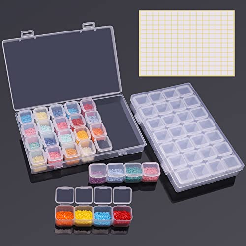 ARTDOT 56 Girds Storage Containers for Diamond Art Kits for Adults, 2 Pack Portable Bead Storage Container for Diamond Painting Accessories and Tools - size: 56 Containers with 2 Box