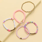 COLORFUL BLING 5-12Pcs Bohemian Love Heart Bead Bracelets for Women Vinyl Disc Heishi Surfer Stackable Stretch Bracelet Summer Beach Boho Jewelry - color: 5pcs white pink