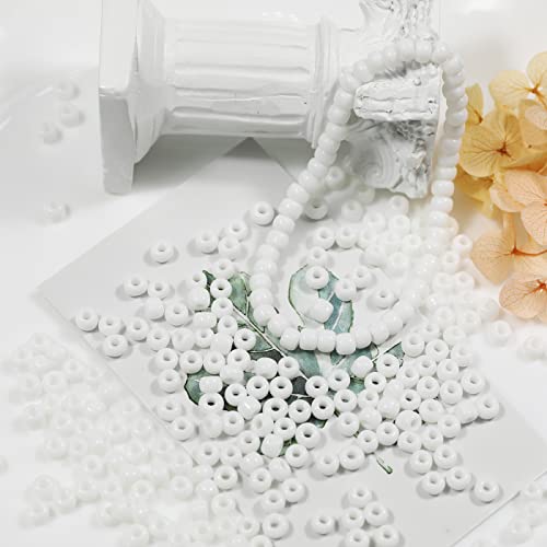 Bala&Fillic White Color 4mm Seed Beads About 1200pcs/100Grams in Bag, 6/0 Glass Craft Beads for Making Bracelet and Necklace (White) - color: White -4mm