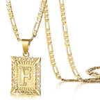 KissYan Initial Letter Pendant Necklace for Men Women, 14K Gold Plated Square Capital Monogram Necklace Alphabets from A-Z Figaro Chain Jewelry - color: 1-Gold, style: F