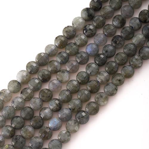 6mm Faceted Natural White Labradorite Stone Beads Coin Disc Gemstone Spacer Beads for Jewelry Making DIY Bracelet Necklace - color: White Labradorite