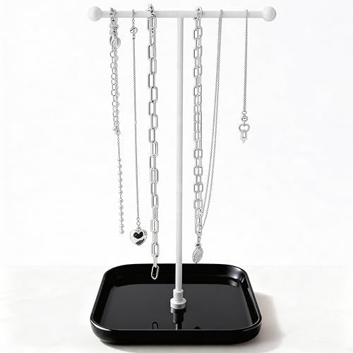 VROOMIUM Necklace Holder- Ceramic Base 1ft Height Jewelry Organizer Stand, Aesthetic Jewelry Hanger Display for Necklaces, Bracelets, Rings, Exhibidor de Collares-Minimalist Black - color: Minimalist Black