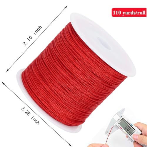 0.8mm 110Yards Nylon String Cord Braided Beading Thread for DIY Crafts Friendship Bracelets Pendant Chinese Lucky Knotting Macrame Necklaces,Jewelry Making (Red) - color: Red, size: 0.8MM