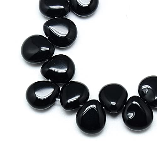 Craftdady 30pcs Teardrop Natural Black Stone Beads Top Drilled Energy Healing Gemstone Loose Beads Polished Chakra Stone Loose Beads 12x9-10mm for DIY Jewelry Crafts - color: Black Stone