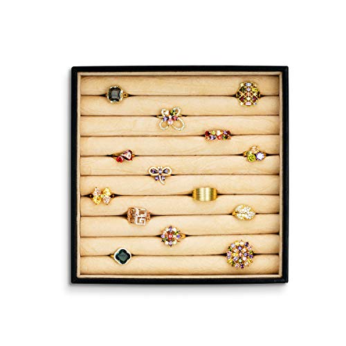 Glenor Co Ring Organizer Tray - Holds 54 Rings - Stackable Jewelry Storage Tray - Display on Dresser or Drawer - Compatible with Other Trays - Black - size: Square - Ring Slot