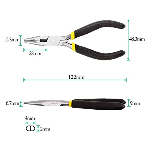 SPEEDWOX 5 Inches Long Nose Pliers Chain Nose Pliers Mini Wire Cutter for Hard to Reach Confined Areas Serrated Jaws for Jewelry Repairing Making Beading Hobby Tools - size: Serrated Jaw with Cutter