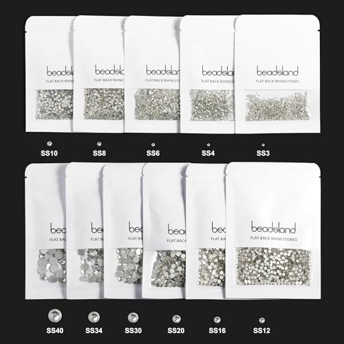 beadsland Flat Back Crystal Rhinestones Round Gems for Nail Art and Craft Glue Fix, CrystalAB (3.9-4.0mm) SS16/1440pcs - color: Crystal AB, size: SS16/1440pcs