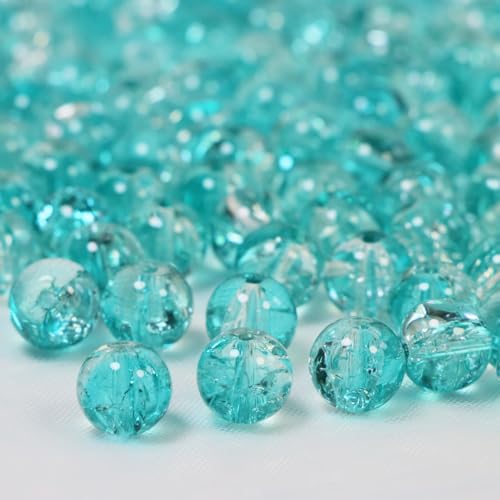 100Pcs 10mm Crackle Glass Beads for Jewelry Making - Round Spacer Crystal Beads Bulk, DIY Craft Supplies for Necklace Bracelet Earrings (Green Transparent) - color: Green Transparent