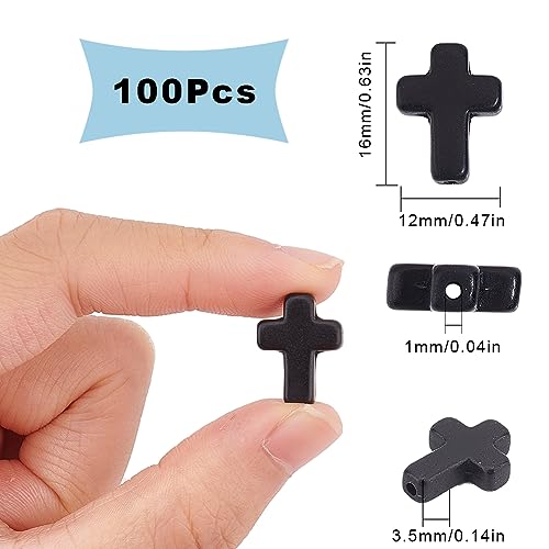 SUNNYCLUE 1 Box Black Cross Beads About 100Pcs Small Synthetic Turquoise Cross Bead Charms Easter Mini Tiny Stone Crucifix Loose Spacer Beads Bulk for Jewelry Making Kit Bracelets Adult Women - color: 100pcs 12x16mm Black Cross Beads
