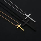 IEFSHINY Gifts for Men Boys - Stainless Steel Cross Pendant Chain Necklaces for Men, Mens 16-30 Inches Chain Gold Silver Black Cross Necklace Boys Jewelry Gifts - size: 22, style: Black-cross pedant 0.7"*1.18"