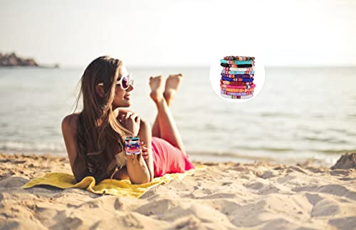 12pcs Friendship Bracelets Beaded Bracelets Heishi Bracelet Cute Bracelets Stack Vinyl Clay Disc Bead Surfer Stretch Summer Beach Bracelets For Women Preppy Bracelets - color: A