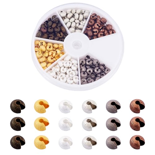 Pandahall 6 Colors Brass Crimp Beads Knot Covers 6mm DIY Jewelry Making Findings (About 180pcs/box)