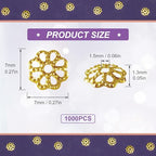 ANCIRS 1000pcs 7mm Spacer Beads Caps for Jewelry Making, Metal Hollow Flower Bead Caps for Bracelet Necklace- Gold - color: Gold-1000pcs-7mm