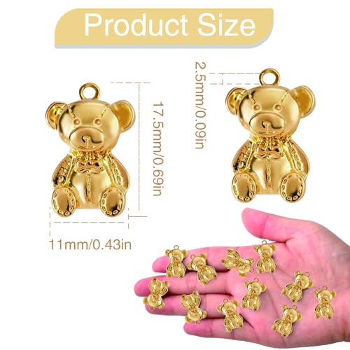 50 Pieces Cute Bear Dangle Charms Bright Golden Alloy Small Animal Bear Panda Hanging Pendants Bulk Accessories for DIY Necklace Bracelet Jewelry Making Craft Supplies - color: Bright Golden
