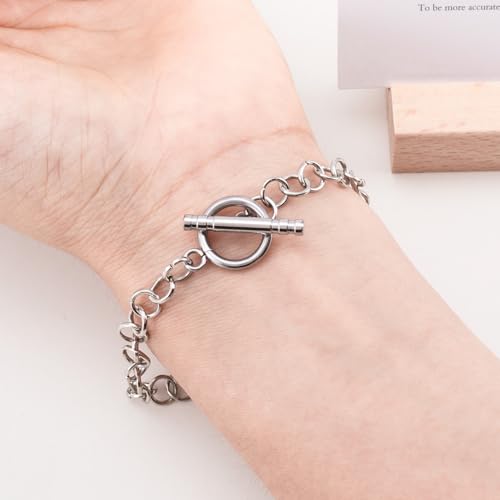 5 Sets Toggle Clasps for Jewelry Making, Stainless Steel OT Toggle Jewelry Clasps, T-Bar Round Ring Closure Connectors for DIY Bracelet Necklace Anklet- Silver - color: Silver-A Style