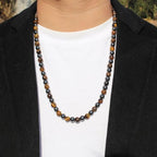 Natural Stone Beaded Necklace 8mm Tiger Eye Black Obsidian and Hematite Buddha bead lucky necklace 26 Inches, Black and Brown Men and women necklaces fift - color: Tiger eye stone with hematite