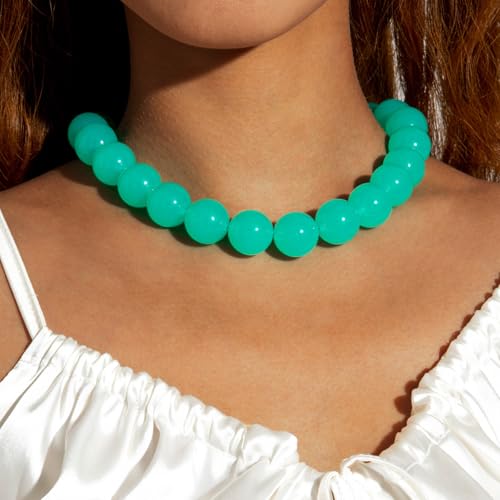 Chunky Acrylic Resin Beaded Necklace for Women Colorful Large Round Choker Adjustable Stack Acrylic Beads Necklace Resin Summer Party Jewelry - style: Blue