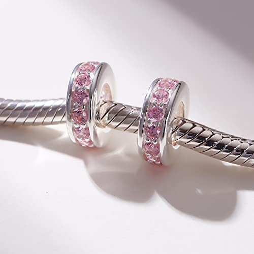 925 Sterling Silver Spacer Charm Bead with Clear CZ for Pandora Charms Bracelets - color: 4pcs Pink