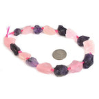 Natural Rose Quartz & Amethyst Crystal Nugget Raw Graduated Beads Strand 2mm Hole Drilled - color: Rose Quartz & Amethyst