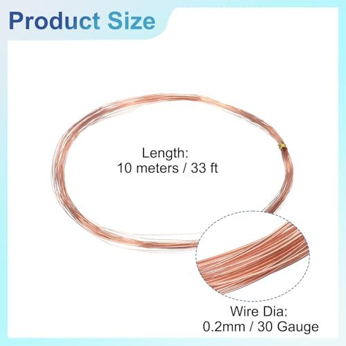 uxcell Pure Copper Wire 99.99% 32 Gauge 0.2mm 10m/33 ft Tarnish Resistant | Soft Craft Copper Wire for Jewelry Making Beading DIY Crafts Supplies,Copper - size: 32 Gauge 0.2mm