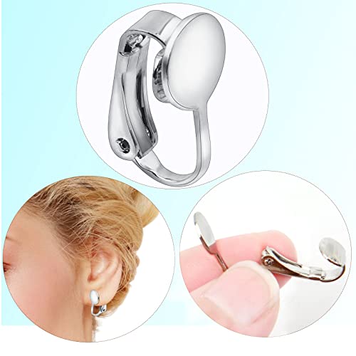 20pcs Silver Clip-on Earring Converters D-Shaped Brass French Earring Clips Components with 20pcs Comfort Earring Pads for None Pierced Ears Jewelry Making - color: Silver