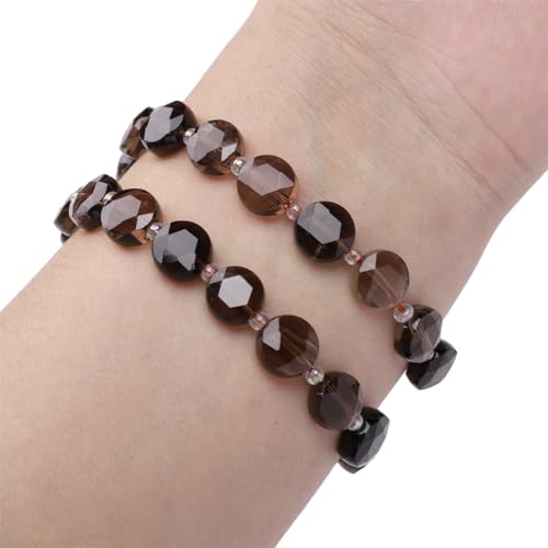 BEADIA Natural Faceted Smoky Quartz Rondelle Disk Stone Beads 10x5mm 37cm for DIY Chain Jewelry Making - color: Smoky Quartz