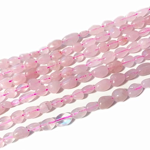 6-8mm Natural Rose Quartz Nuggets Oval Free Tumbled Pebble Semi Precious Gemstone Loose Stone Beads Approx 15.5 inch for DIY Jewelry Making - color: Rose Quartz