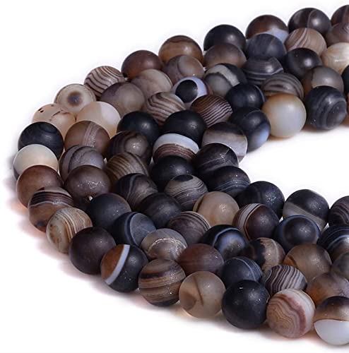 6mm Brown Stripe Agate Matte Round Natural Gematone Loose Beads for Jewelry Making DIY 1 Strand 15" - color: Matte Brown Stripe Agate, size: 6mm