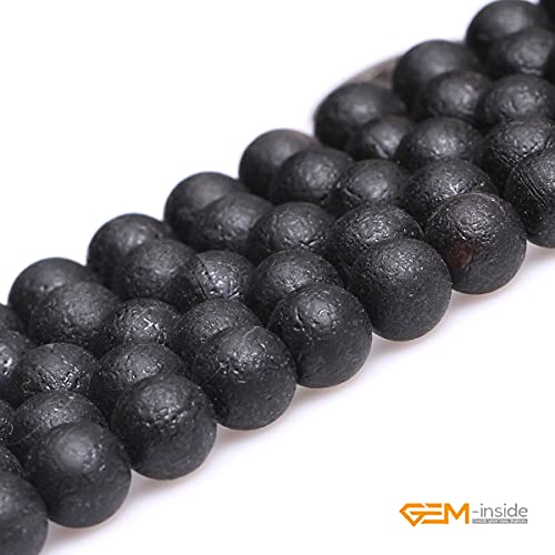GEM-Inside Black Frost Spacer Agate Gemstone Loose Beads Natural Energy Power Beads for Jewelry Making 8mm Round 15 Inches - color: Black Agate, size: 8mm