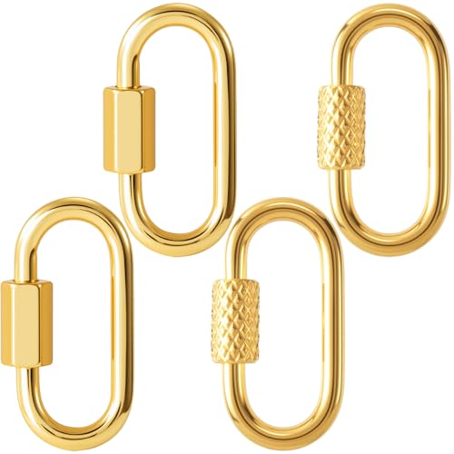 4 Pcs Locking Carabiner Small, Oval Jewelry Carabiner, Silver Carabiner Clasp, Metal Carabiner Necklace for DIY Necklace Bracelets Jewelry Making Hook (Gold, 2 Styles) - color: 4 Pcs-Gold, Style1, Style2