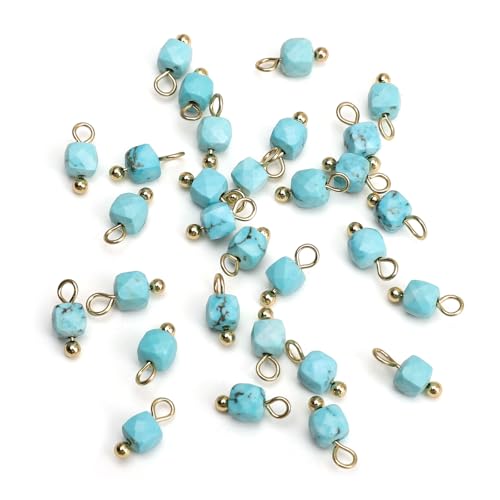 Beadia Natural Faceted Cube Stone Charms 4mm 30pcs with Untarnish Metal Accessories Loose Square Beads for DIY Jewelry Making - color: Blue Turquoise