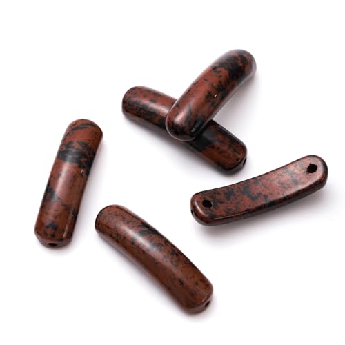 5PCS Natural Mahogany Obsidian Stone Rectangle Curved Beads Gemstone Pendants Connectors for DIY Bracelet Neclace Jewelry Making - color: Mahogany Obsidian
