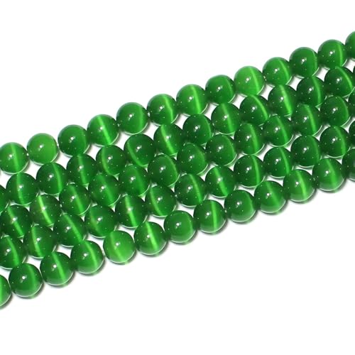 100pcs Dark Green Cat Eye Beads 8mm Round Semi Precious Stone Hole Size 1mm DIY Charm Spacer Beading Smooth Gemstone Loose Beads for Jewelry Making Bracelets Necklaces Earrings Crafting - color: Dark Green