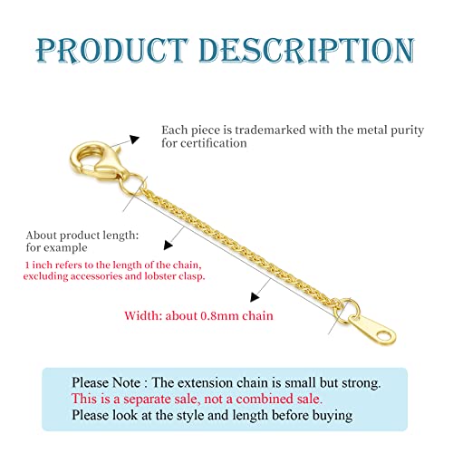 14k Gold 0.5"/1"/1.5"/2"/3" Necklace Bracelet Extender Chain, Necklace Extender Gold 14k, Durable Removable Gold Chain Extender, Gold Extension Chain for Necklace Anklet - color: style 4(Yellow)-Lobster Clasp, size: 1.5inch