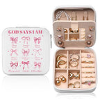GAOLZIUY Christian Gifts for Women Girls, Pink Bow Travel Jewelry Box, Coquette Preppy Bible God Portable Jewelry Organizer Case, Inspirational Religious Spiritual Catholic Faith Prayer Gifts - color: Christian - 01