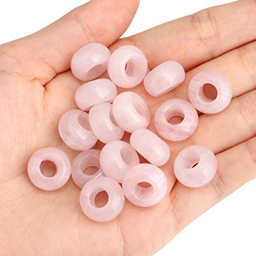 TUMBEELLUWA Natural Gemstone Beads for Jewelry Making, Rondelle Large Hole Loose Beads Pack of 15,Rose Quartz(8x14 mm) - color: #3-Pink