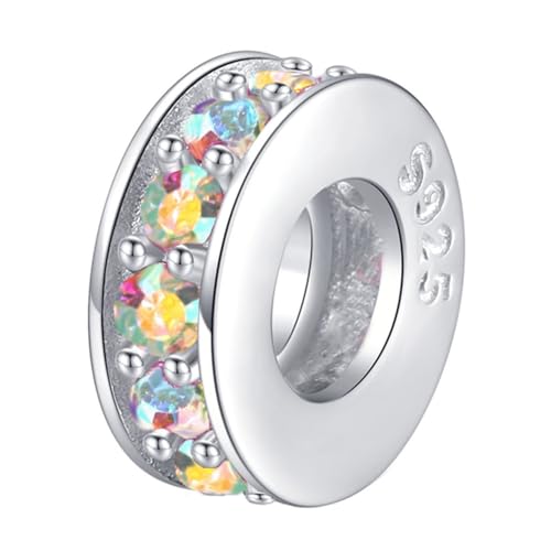 Clip Stopper Charms Sterling Silver Rondelle Spacer Bead Charm Stopper Charm for Pandora Charm Bracelets - color: Colorful (1pcs）