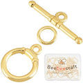 Beebeecraft 15 Sets 18K Gold Plated Toggle Jewelry Clasps Connectors Round Ring Toggle T Bar Clasps Sets for Necklace Bracelet Earring Making, 15x12mm - color: #2 15 sets