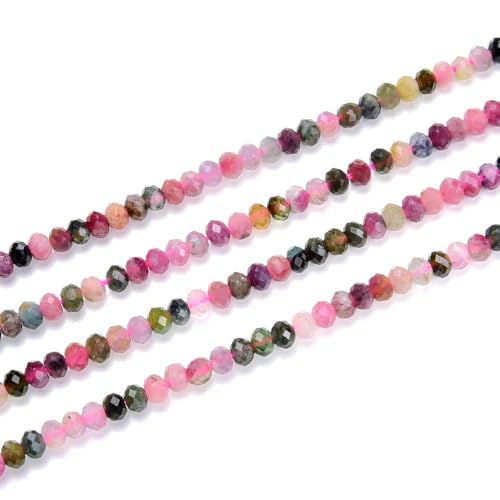 Adabele 30 Inch Natural Pink Tourmaline Healing Gemstone 4mm x 3mm Tiny Small Faceted Round Rondelle Loose Beads Stone Spacer (250-270pcs) for Craft Jewelry Making GK-B1 - color: Pink Tourmaline, size: 4mm x 3mm - 30 inch/2 strands