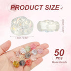 uxcell 50 Pcs Rose Beads, 0.55" Glass Flower Rose Charm Carved Loose Spacer Crystal Craft Beads for DIY Jewelry Making Bracelet Beading Projects Supplies, White - color: White