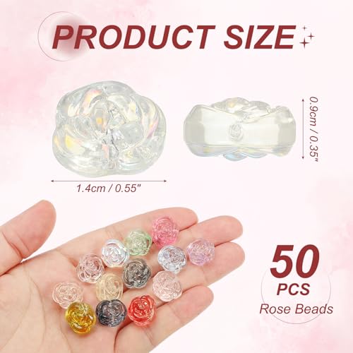 uxcell 50 Pcs Rose Beads, 0.55" Glass Flower Rose Charm Carved Loose Spacer Crystal Craft Beads for DIY Jewelry Making Bracelet Beading Projects Supplies, White - color: White