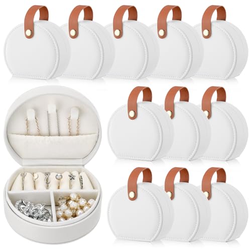 Weysat 12 Pack Travel Jewelry Case Bridesmaid Gifts Box Bulk Small Leather Earring Organizer for Women Proposal Return Gift (White,Brown) - color: White,Brown