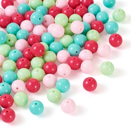 100 Pcs 11.5-12mm Bubblegum Beads Opaque Acrylic Chunky Loose Spacer Round Focal Beads for Jewelry Making Bracelet Necklace Keychain Craft Art Making,Hole:1.8mm,Pink and Green - color: Pink and Green