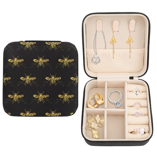 Gold Insect BlackPortable Jewelry Box Travel Jewelry Case Jewellery Organizer Small Jewellery Box for Women Men Boy Girl Earring Organizer Ring Storage Christmas Birthday Valentines Gift - color: Gold Insect