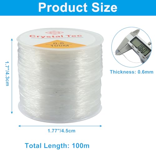 Zorfeter 3 Rolls 0.6mm Elastic Stretch Thread, Stretchy Bead Cord Crystal String Bracelet String, Clear Beaded Cord for Bracelet Beading and Jewelry Making(328FT/100M) - size: 0.6 mm