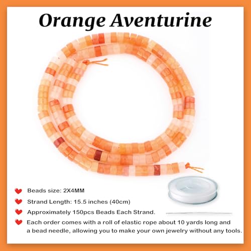 Natural Orange Aventurine Heishi Spacer Beads Loose Semi Precious Flat Round Gemstone Disc Shape Stone for Beading Jewelry Making 4x2mm 15.5" - color: Orange Aventurine