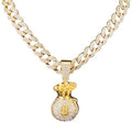 Ice Out Chain for Men Premium Zircon Stones Hypoallergenic Durable Hip-Hop Streetwear Chain Necklace Men - color: Gold, style: Dollars Bag