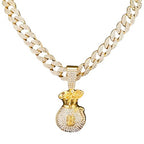 Ice Out Chain for Men Premium Zircon Stones Hypoallergenic Durable Hip-Hop Streetwear Chain Necklace Men - color: Gold, style: Dollars Bag